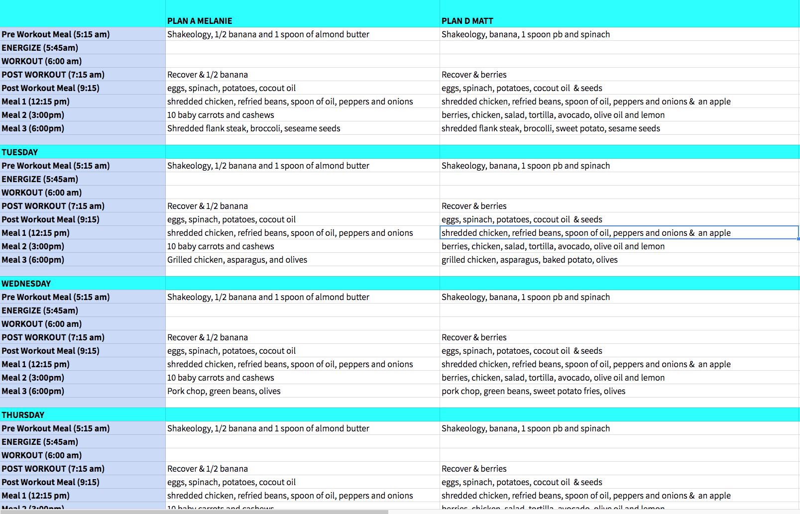 80 day obsession meal plan sheet