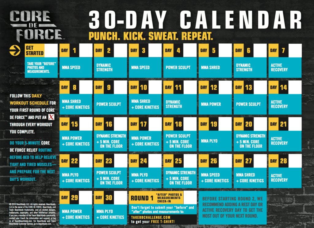 Core De Force Workout Calendar, Melanie MItro