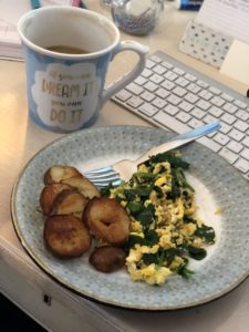 Post Workout Meal, Eggs, Spinach, Potatoes, Coffee