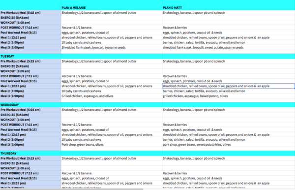 80 Day Obsession Meal Plan A